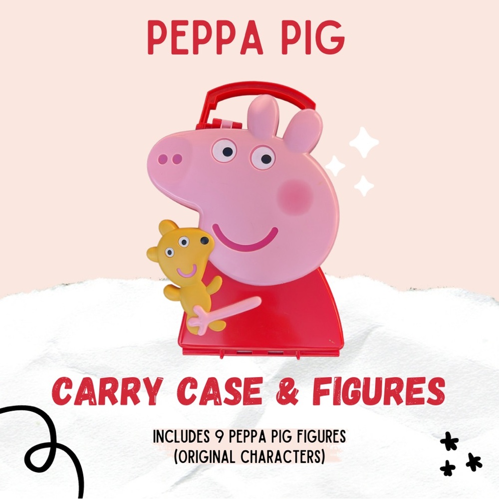 Peppa Pig Carrying Case with Handle 12” Includes 9 Original Plastic Figures